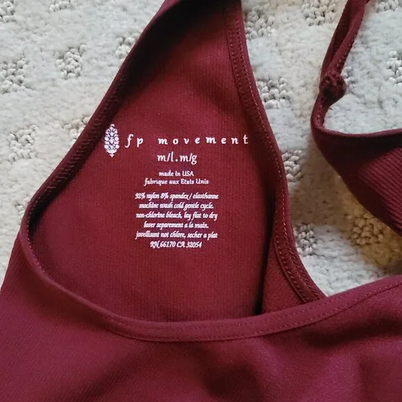 NWOT Free‎ People Movement Racerback Tank Top Snug Fit - Burgundy, Size M/L - Picture 3 of 3